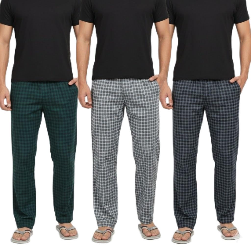 digital shopee Men's Cotton Checkered Pajama, Casual Loungewear, Comfortable Sleepwear, Pack of 3-picture-20