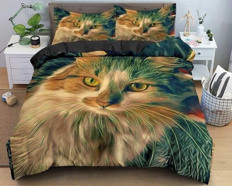 Housse de Couette Chat 90x190 anti-plis en microfibre respirante pour lit enfant