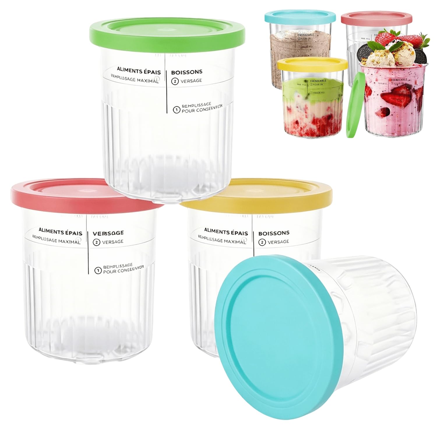 4 Stück 24oz / 700ml Eiscreme Behälter mit Deckel