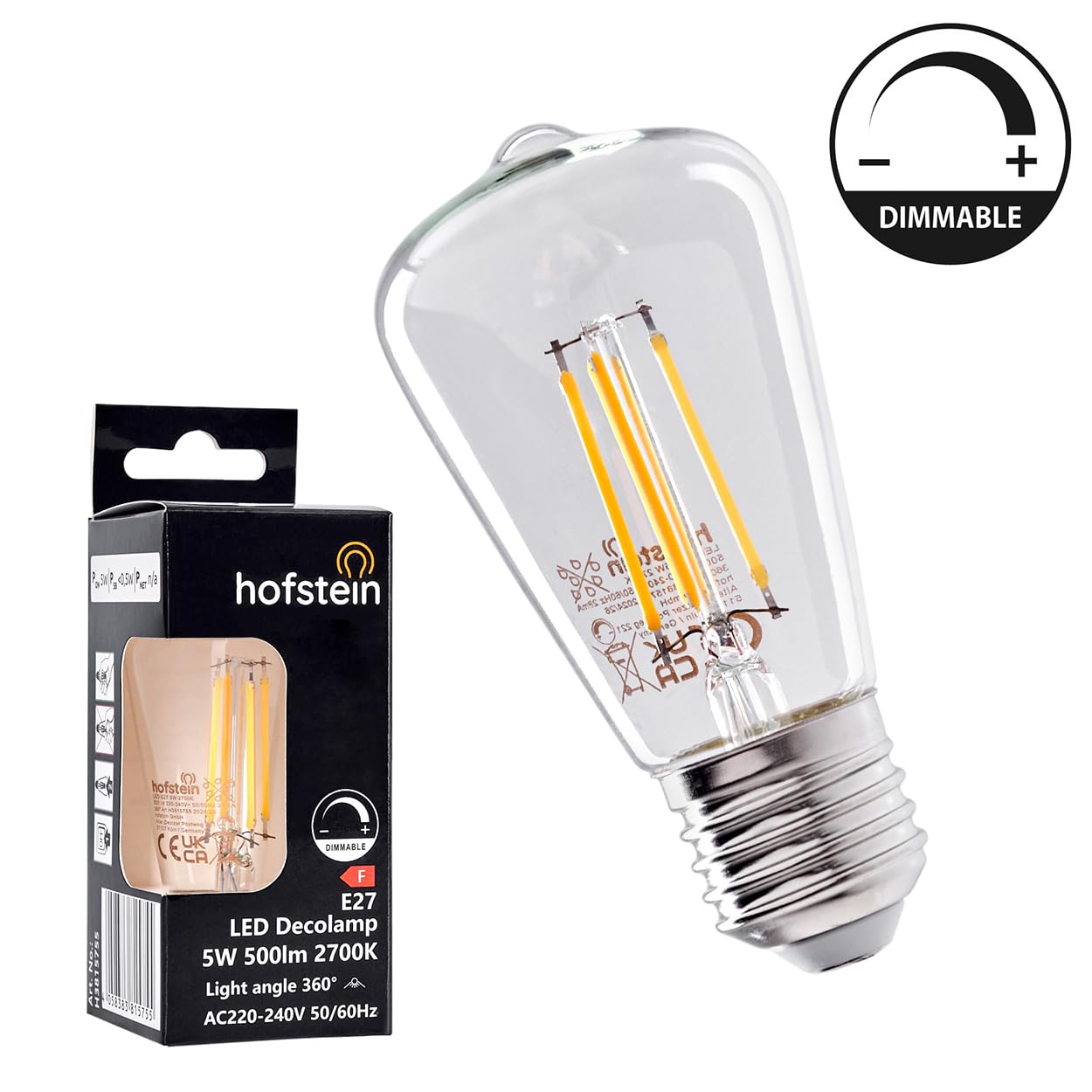 HOFSTEIN E27 LED Warmweiss 10er Set, Dimmbares Vintage Leuchtmittel in Glühbirnen Form, 5 Watt 2700 Kelvin 500 Lumen für Wohnraumbeleuchtung, Energiesparende LED Alternative zur klassischen Glühlampe