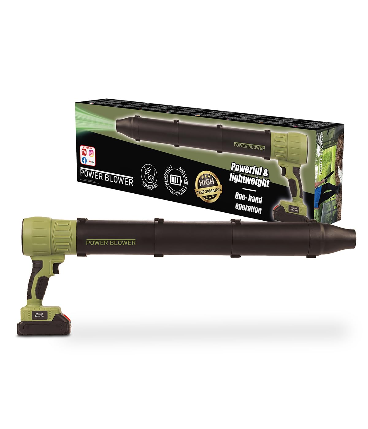 Genius Power Blower - Soplador de Hojas inalámbrico con batería de 7 TLG, soplador de Polvo eléctrico portátil con batería, 120 km/h, Solo 1,5 kg