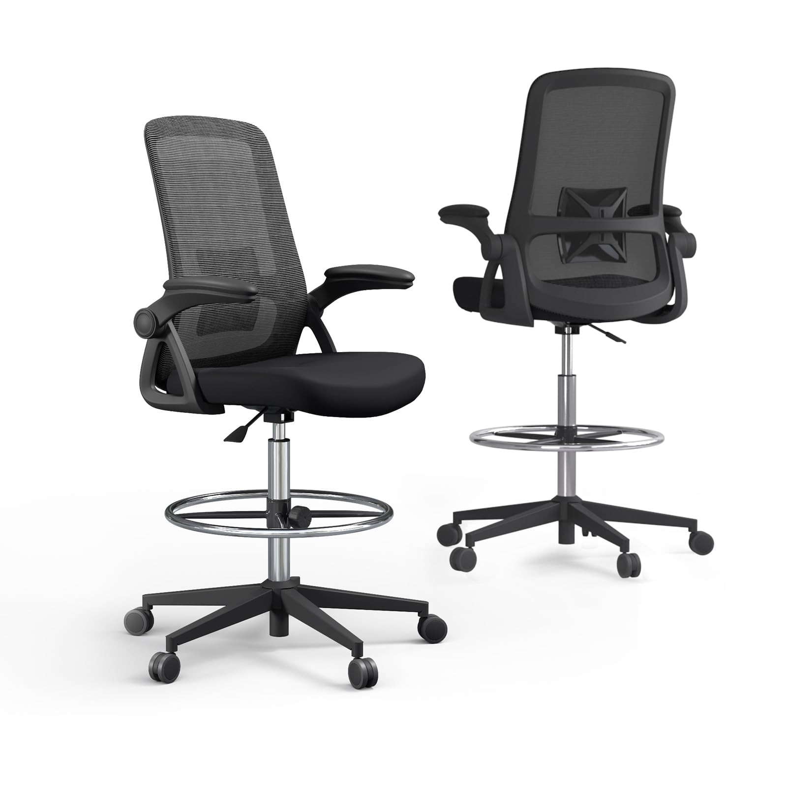 Motostuhl Drafting Chair Mesh Tall Office Chair Barstool Height Office Ergonomic Computer Standing Desk Chair Swivel Work Height Adjustable Task Chair with Foot Ring Comfortable Armrests