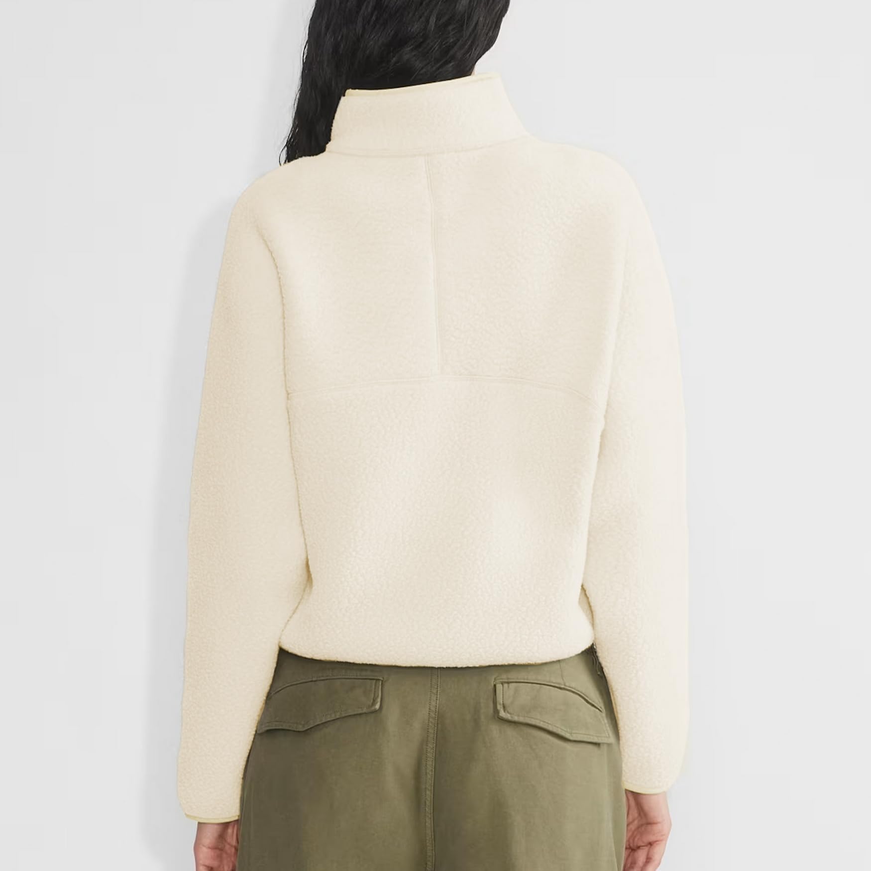 Felpa corta da donna con mezza zip, in pile Sherpa, con tasche