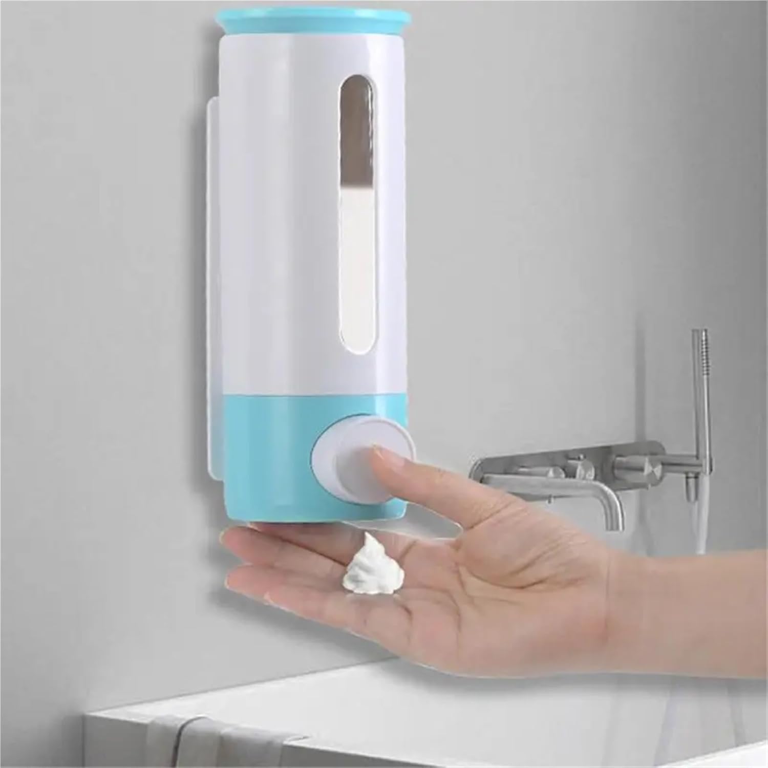 Wall Mounted Soap Dispenser Bathroom Shower Dispenser 500ml Capacity Button Design Transparent Wall Mounted Manual(Dark Grey)
