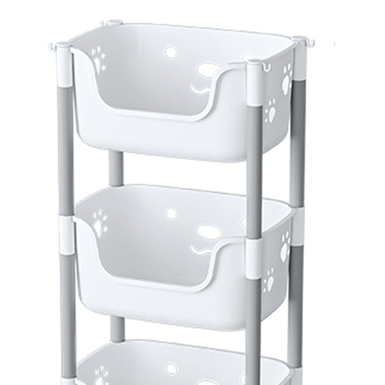 Carrello multiuso con ruote a 3 livelli, adorabile organizer in polipropilene a forma di orso, per cucina e camera da letto (3 strati, bianco e grigio)