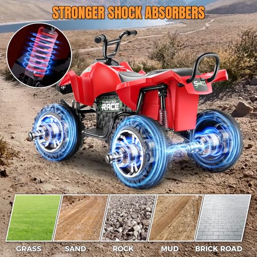Image of Hikole XL 24V ATV, 4 Wheelers for Kids Ages 6-14, 2 Seater, Red | Iron Frame, 4X100 Power Motor, 24'' Spacious Seat, Spring Suspension, Music & LED Lights