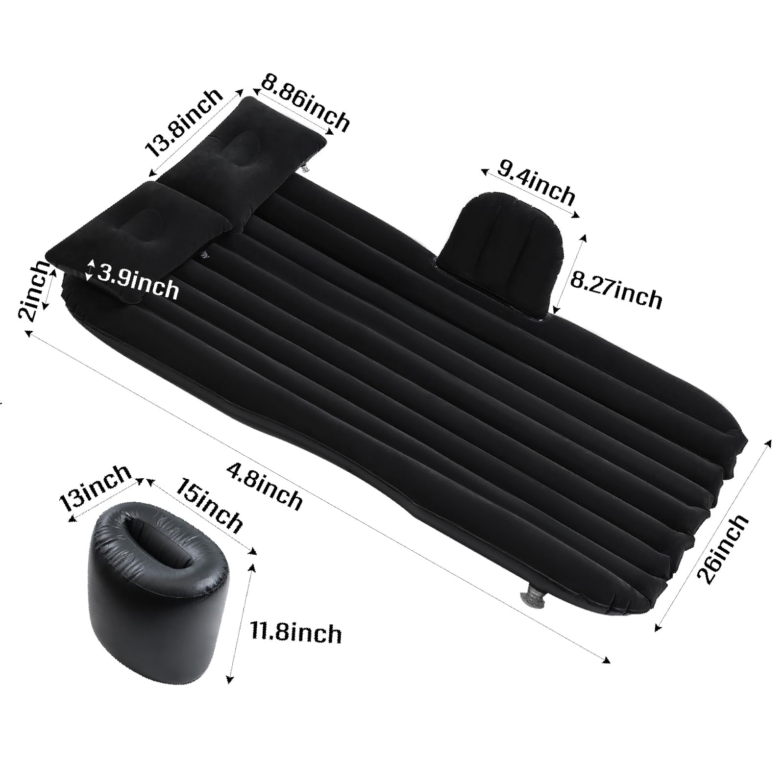 NovelBee Inflatable Car Air Mattress with Round Air Foot Piers, Inflatable Camping Air Mattress, Portable Camping Travel Sleeping Bed for Car SUV Truck