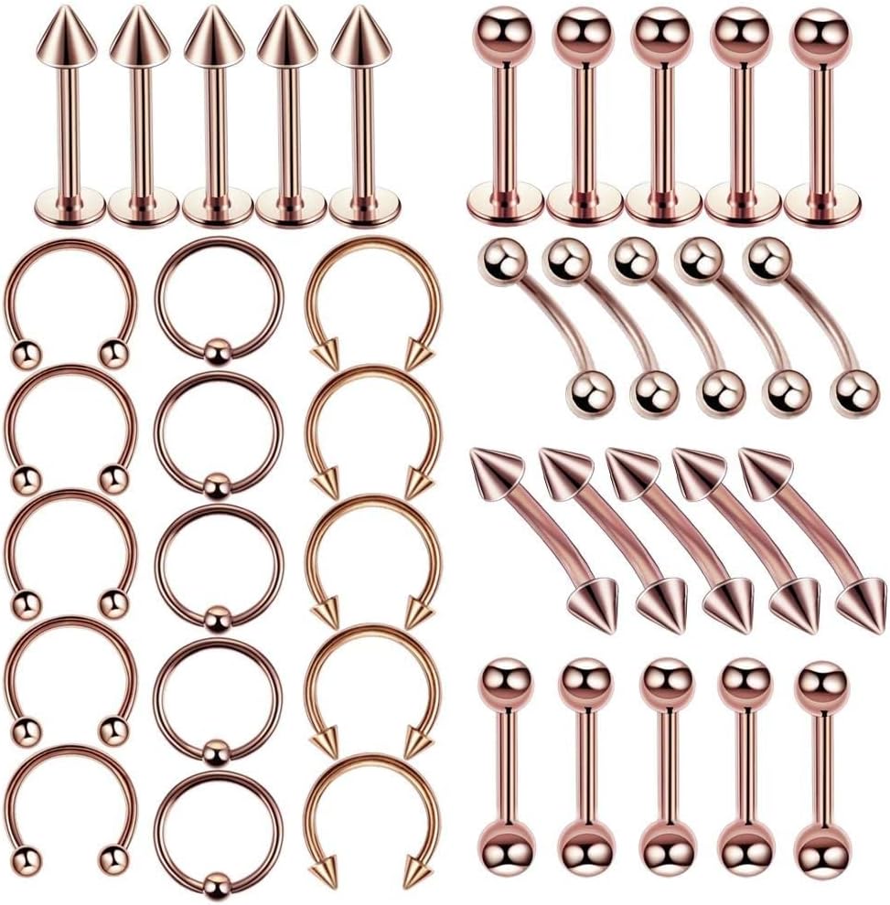 ノーズリング、ノーズフープ、6mmノーズリング40PCSサージカルスチールボディピアスジュエリーロットバルクノーズリングタンバーロッ