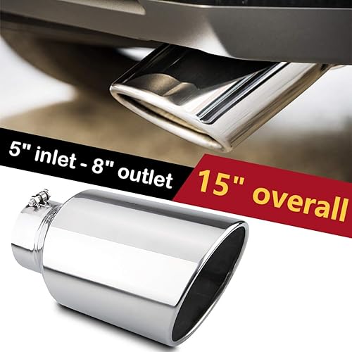 Miniatura 7 de Punta de escape de 5 pulgadas, entrada de 8 pulgadas, salida de 15 pulgadas de largo, perno de corte en tubo de escape pulido