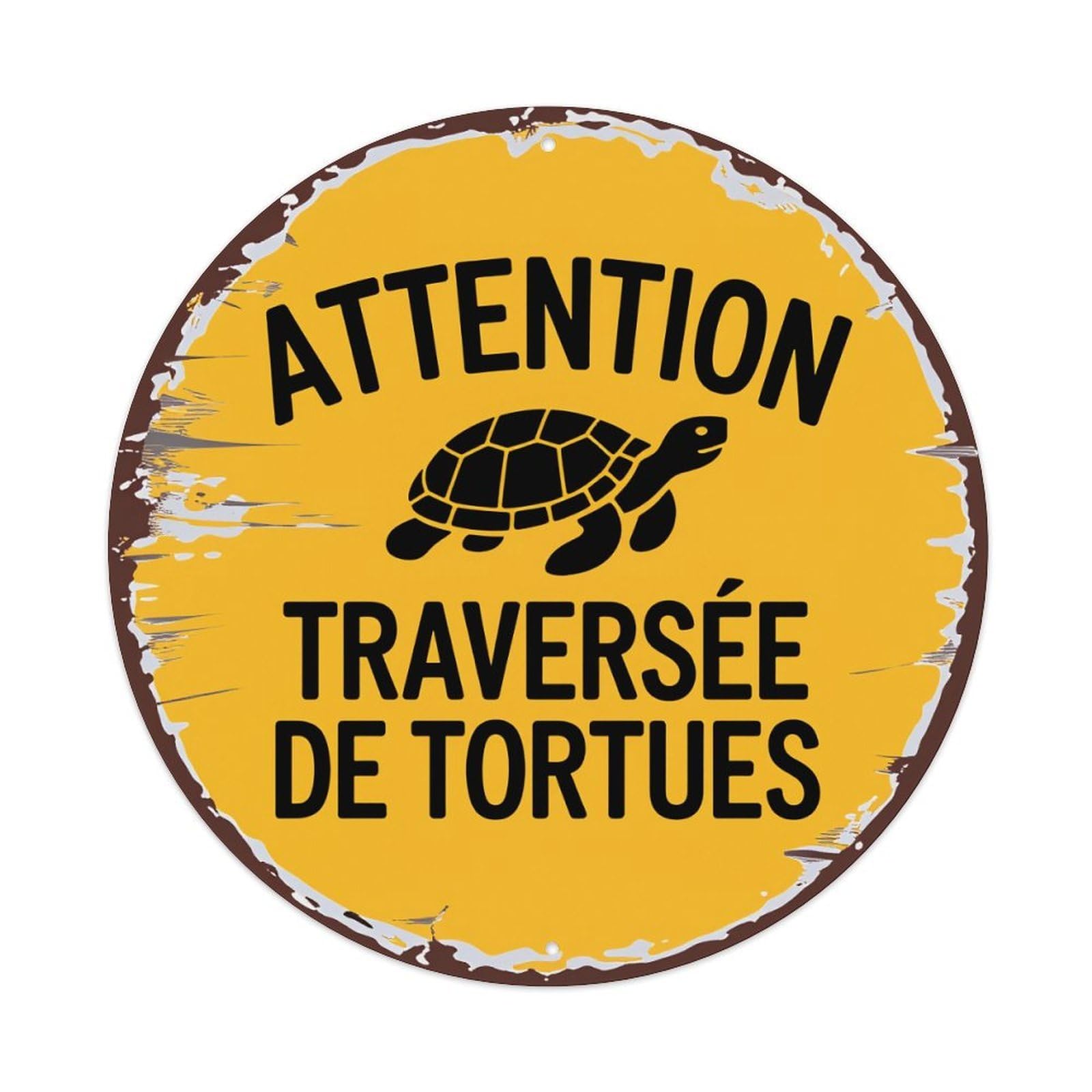 Turtle Crossing Round Tin Sign Vintage Metal Poster Retro Bar, Home, Man Cave, Kitchen, Laundry Room Wall Art Decor Gift 8x8Inch