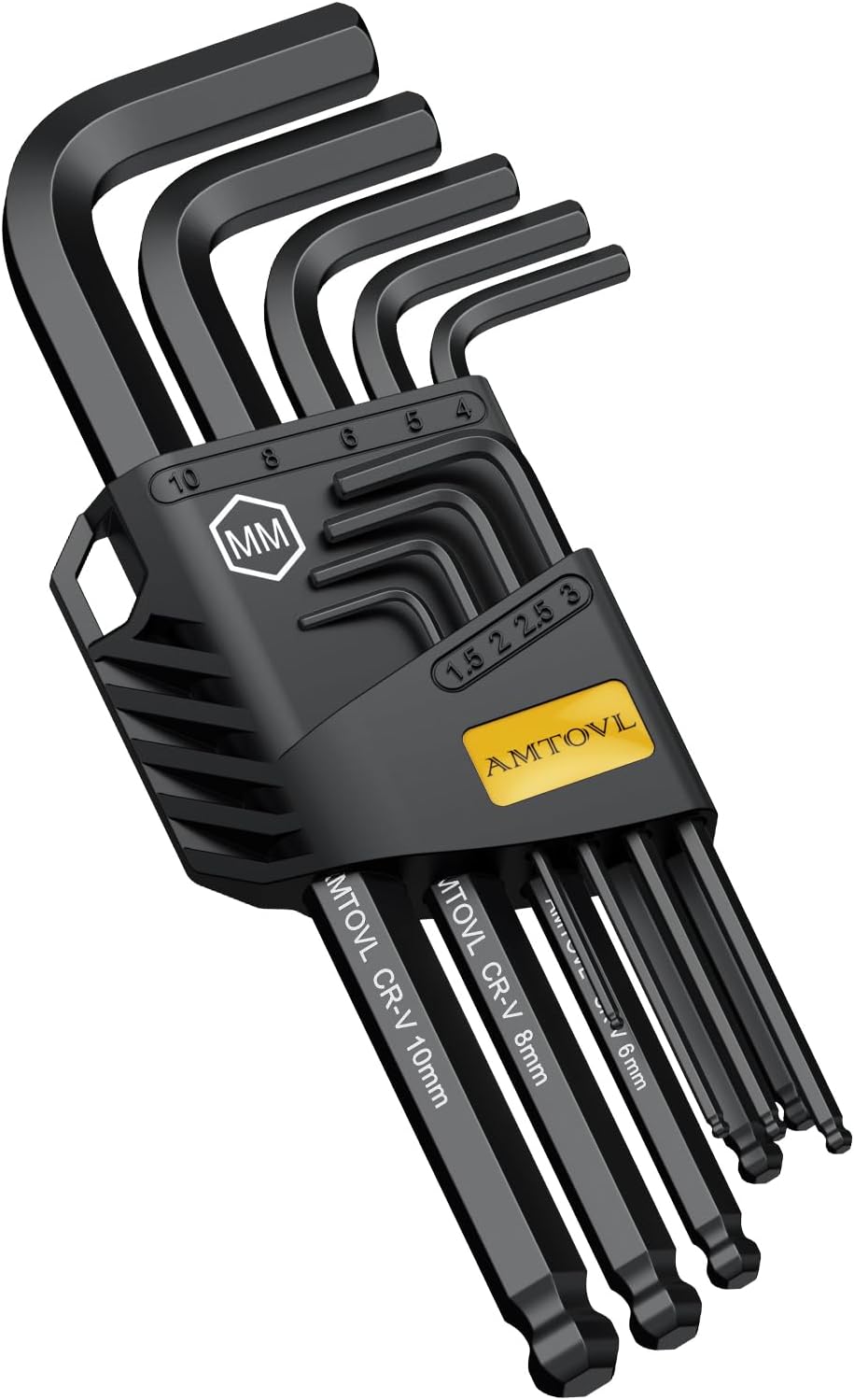 AMTOVL Hex Key Set, 9PCS Metric Allen Key Set, 1.5-10MM, Anti-Slip Long Ball End Hex Wrench Set, Black Coding Hex Key Set for Disassembling Mechanical Equipment, Vehicle, and Bicycle Repairs