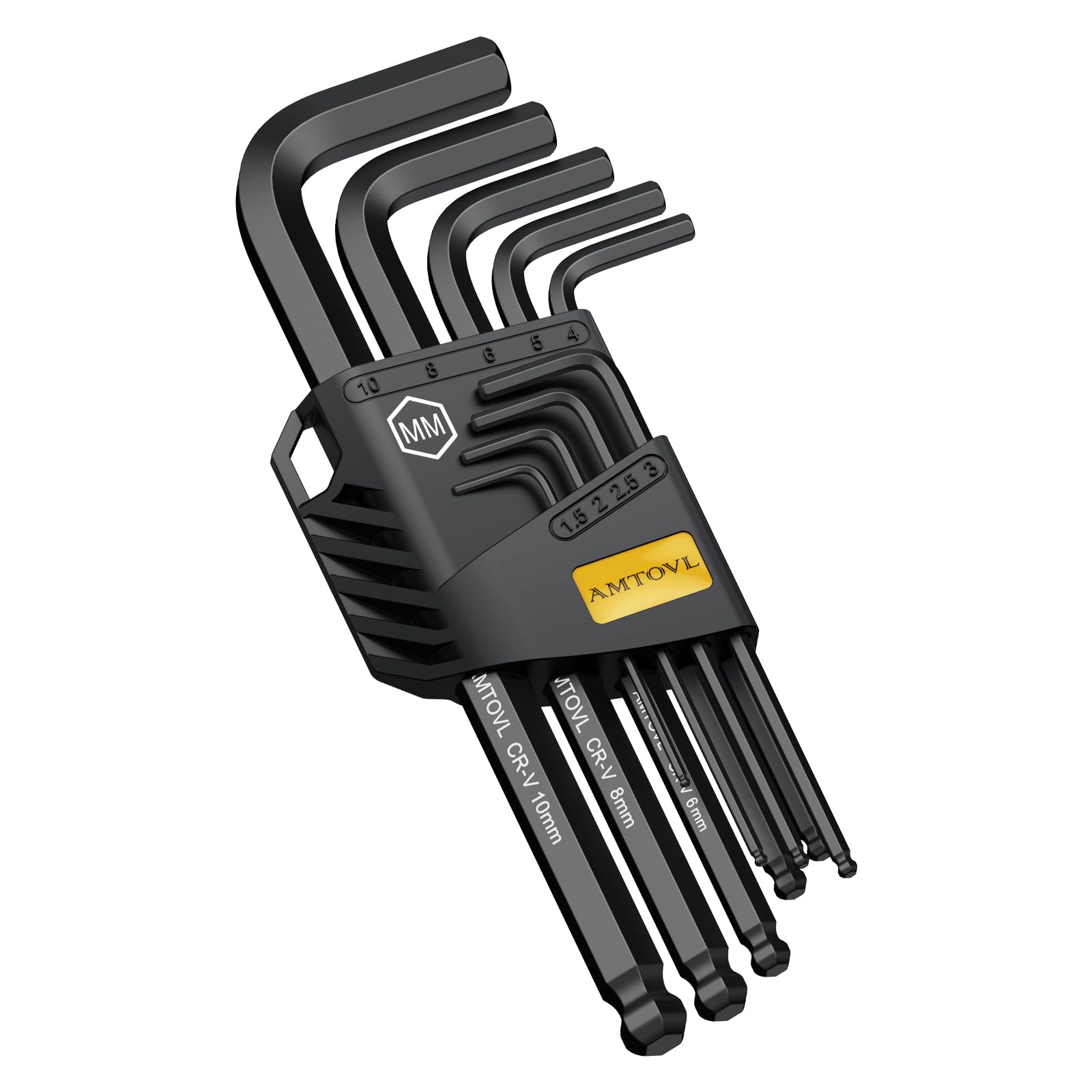 AMTOVL Hex Key Set, 9PCS Metric Allen Key Set, 1.5-10mm, Anti-Slip Long Ball End Hex Wrench Set, Black Color Coding Allen Wrench Set for Vehicle, Bicycle Repairs