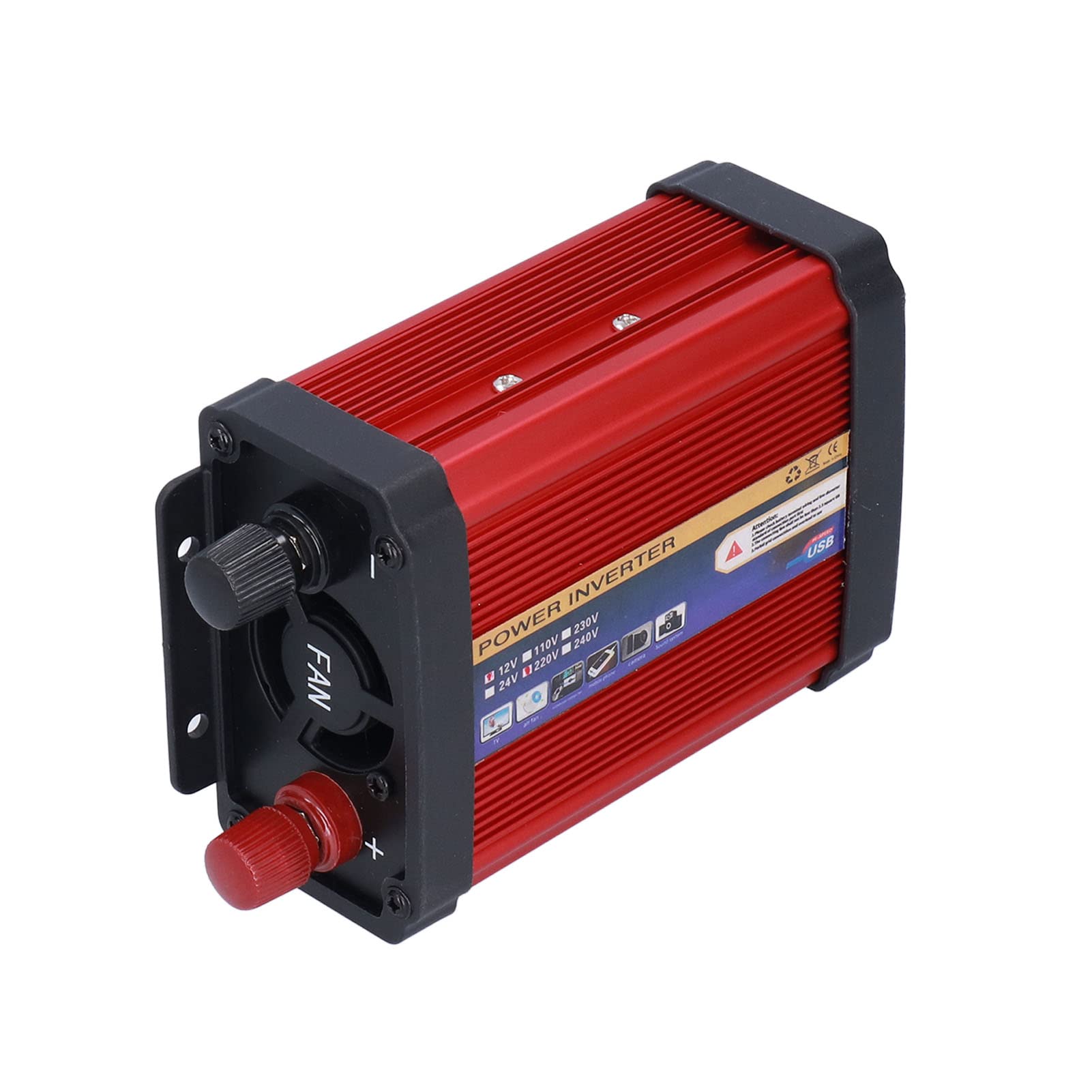 Wechselrichter, modifizierte Sinuswelle, 500 W, Auto-Stromrichter, Zwei USB-Anschlüsse mit Wechselstrom-Steckdose für Urlaub, Camping, Reisen, rote Aluminiumlegierung
