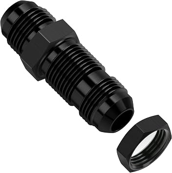 8AN Straight Male Bulkhead Flare Fitting Adapter with Nut, Black Hard Aluminum Hex Anodized Connector, Automotive Fuel System Fitting
