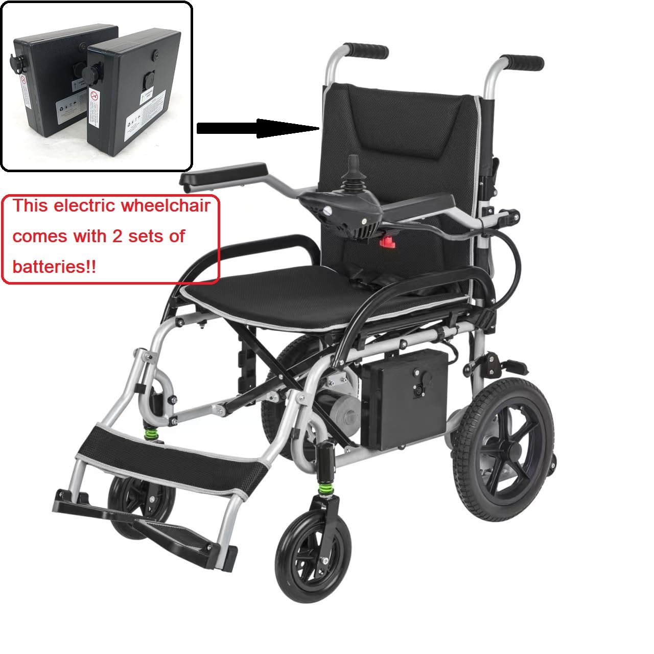 Electric Wheelchairs for Adults,24 Miles Long Travel Range with 2 Lithium Batteries, Ultra Lightweight 38Lbs, Foldable.