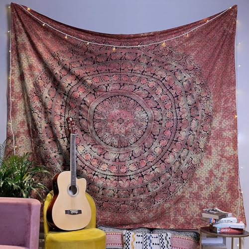 Image of Craft Trade 90x108 Inches Psychedelic Orange Cotton Mandala Ombre Wall Hanging Tapestry