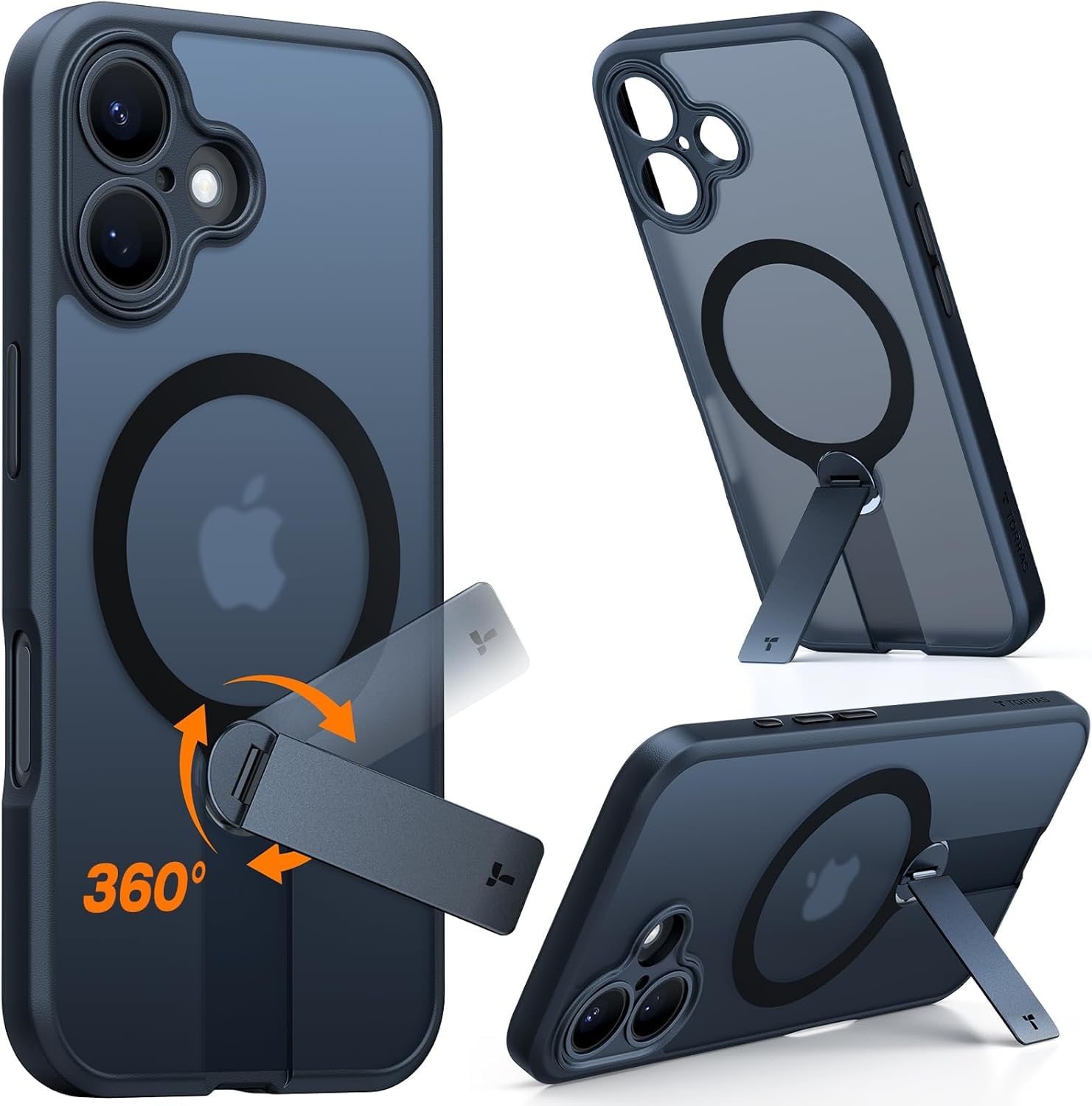 TORRAS 360° Stand & Magnetic Shockproof for iPhone 16 Plus Case with Full Camera Protection, Fit for MagSafe, 16FT Military Grade Shockproof Slim