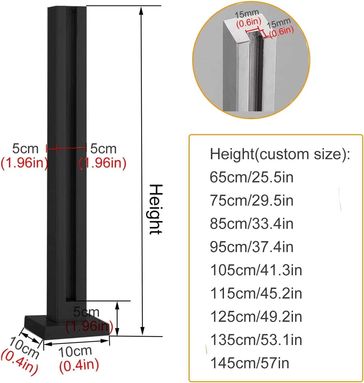 POCHY 1pc Morsetto per ringhiera Post per ringhiera in Vetro per Esterni 25/30/33/37/41/45/50/53 Pollici Alto Spigot Balaustra Quadrato Morsetto per ringhiera