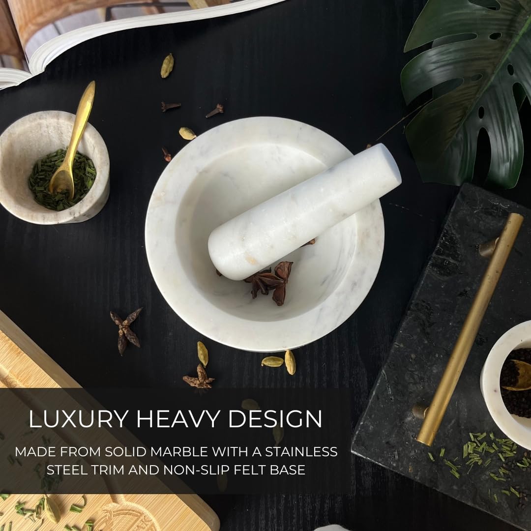 NIKITA White Marble Pestle and Mortar Set - Large Mortar and Pestle Set for Herb and Spice Crusher Kitchen Set - Heavy and Durable Stone Pestle and Mortar - Rose Gold - Image 2