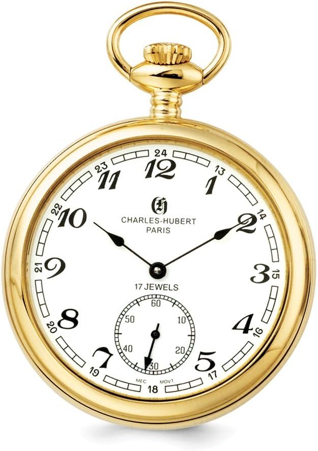 Sonia Jewels Charles Hubert IP-Plated Stainless Open Face Pocket Watch 14.5"