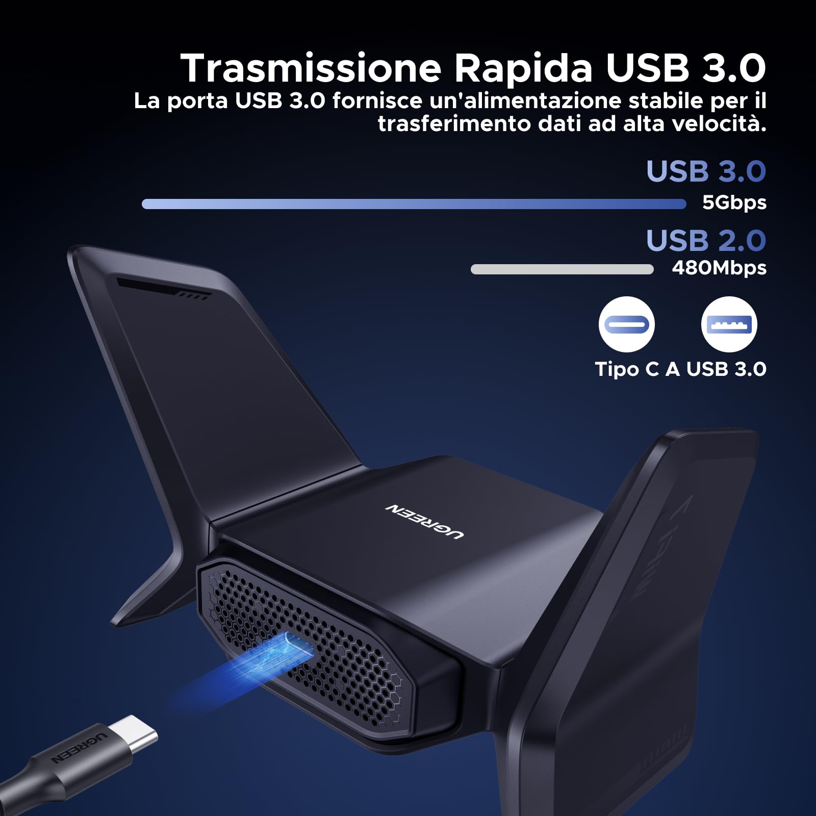 UGREEN Chiavetta WiFi 7 BE6500 Potente Adattatore USB Senza Fili Tribanda 6GHz 5GHz 2.4GHz Dongle USB WiFi Rete Modalità Soft AP Cifratura WPA3 Driver Integrato Compatibile con Windows 11 10
