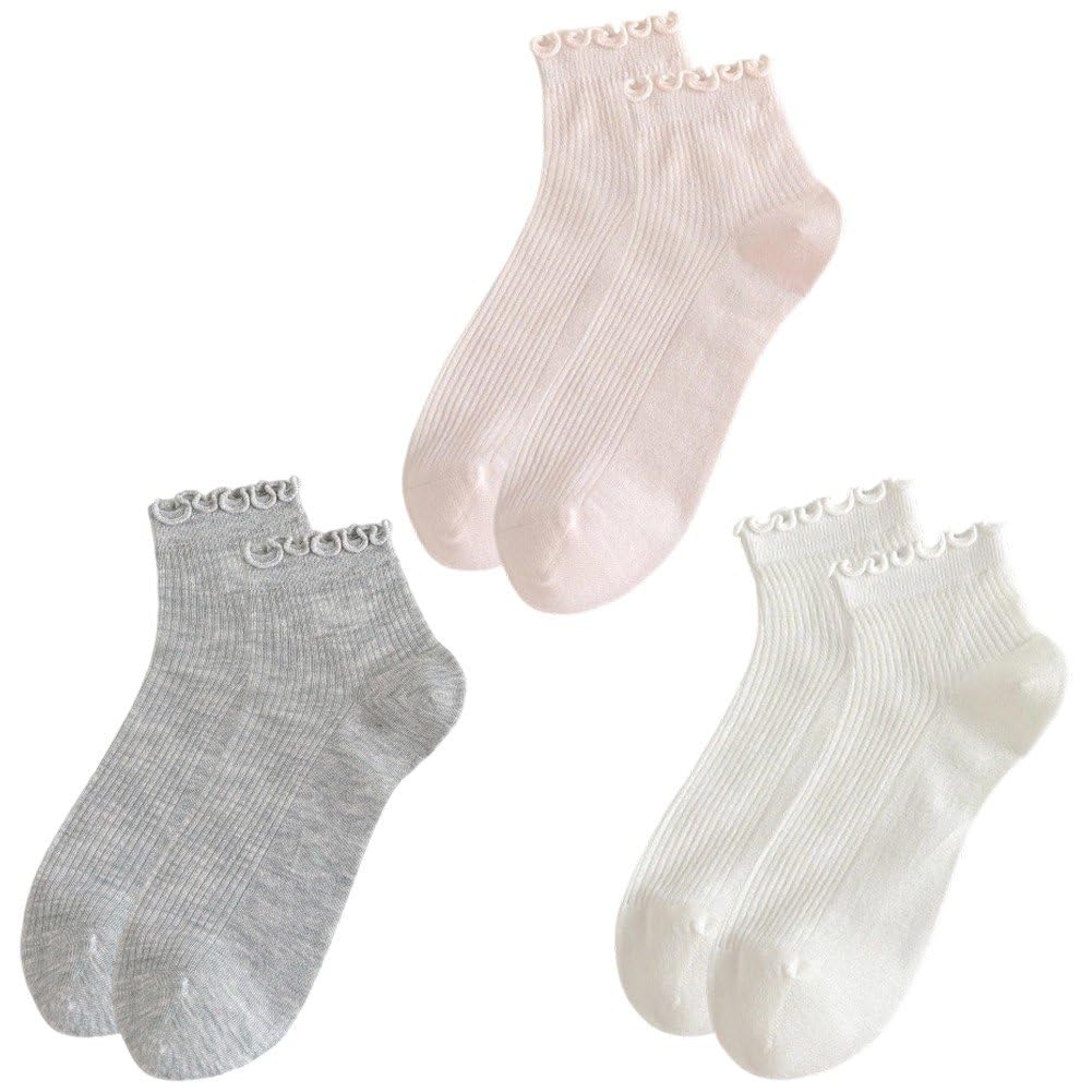 Sslvya 3 Pairs Womens Ruffle Ankle Socks, Cute Frilly Short Socks Breathable Casual Sock for Women