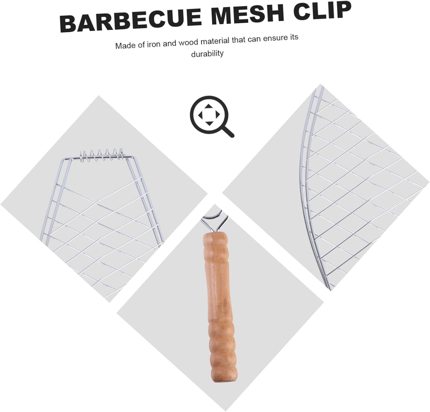 Healifty 2 Pcs Iron Grilled Net with Wooden Handle Fish Grill Clip for Bbq Outdoor Camping Picnic Non Stick Fish Barbecue Basket for Steaks Sausages Chicken Wings Ribs Corn and Vegetables