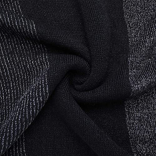 Image of Womens Poncho Sweater V Neck Striped Pullover Soft Scarf Wrap Cape with Fringes