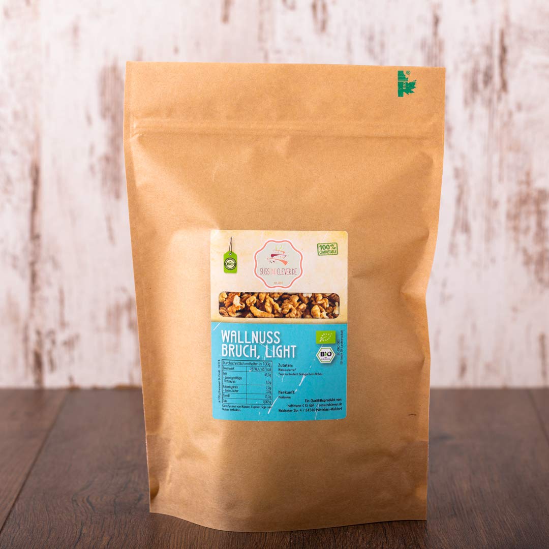 süssundclever.de® | Bio Walnusskerne | 1,0 kg | Walnussbruch | helle Kerne | unbehandelt und 100% natürlich | plastikfrei und ökologisch-nachhaltig abgepackt