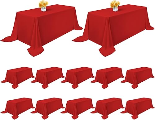 Paquete de 12 manteles rectangulares de poliéster de 90 x 132 pulgadas para mesas de 8 pies, tela lavable, resistente a las manchas y a las arrugas, Paquete de 12 manteles rectangulares de poliéster de 90 x 132 pulgadas para mesas de 8 pies, tela lavable, resistente a las manchas y a las arrugas,