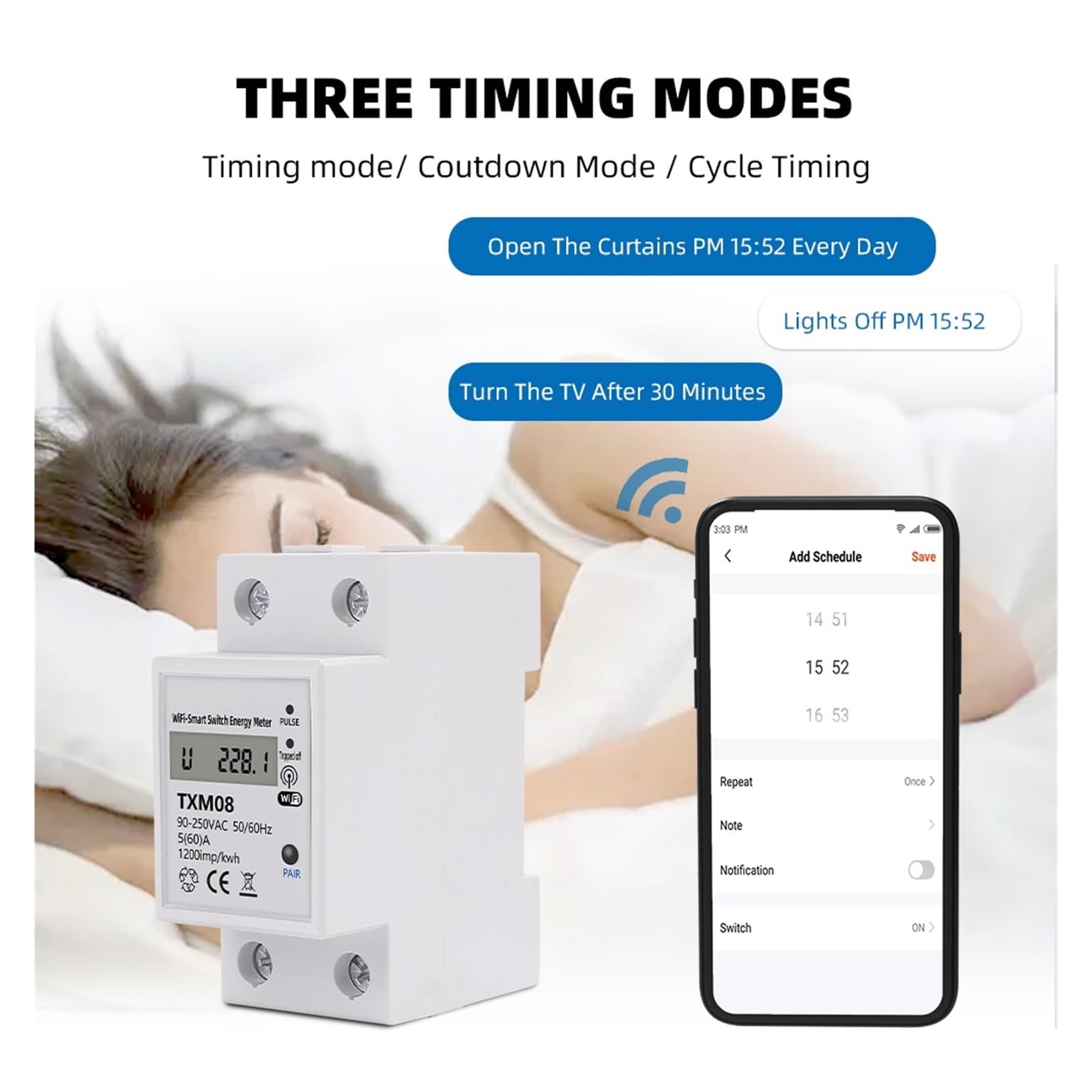 Monitoraggio Dell'Energia del Contatore Intelligen Tuya 60A DIN Rail WiFi Smart Energy Meter Timer Power Monitor KWh Meter Wattmetro Smart Life