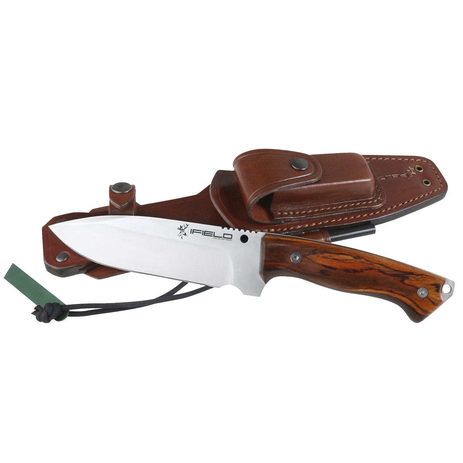 iFIELD EL29104 Multifunzionale escursionismo, caccia e sopravvivenza coltello per l'esterno, manico in legno Cocobolo con acciaio inox MOVA-58, fatto in Albacete (Spagna)