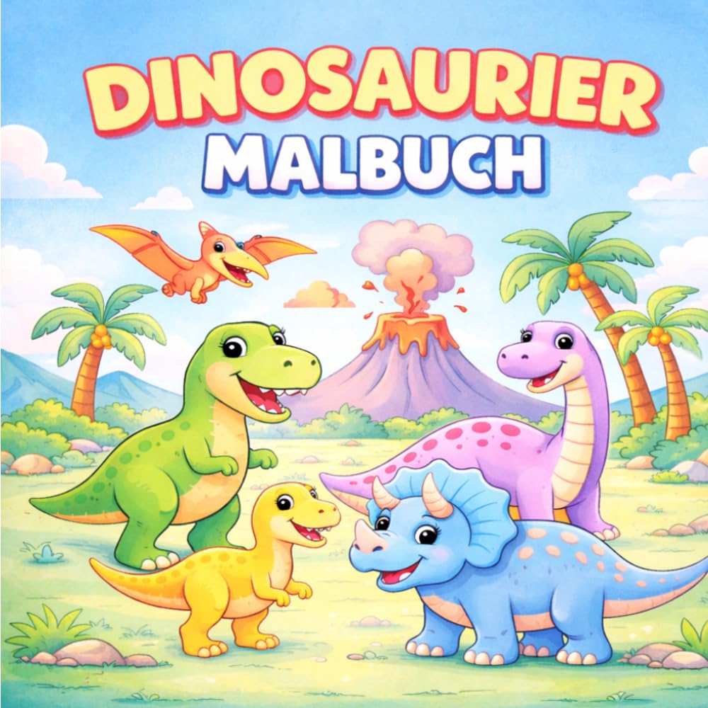 Dinosaurier Malbuch: Großes Ausmalbuch ab 4–8 Jahren mit süßen Dino Motiven – Kreativer Malspaß & Förderung der Feinmotorik
