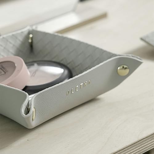 Miniatura 2 de OLETHA Bandeja decorativa pequeña estética, soporte plegable, bandeja de valet de viaje, textura tejida, gris