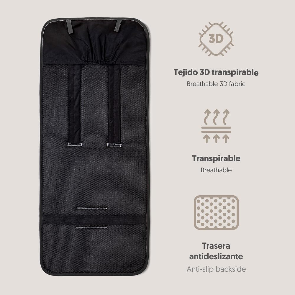 Interbaby Materassino per passeggino, universale, estivo, con palma, grigio, traspirante, confortevole, 100% cotone, 84 x 34 cm, protezioni per imbracatura