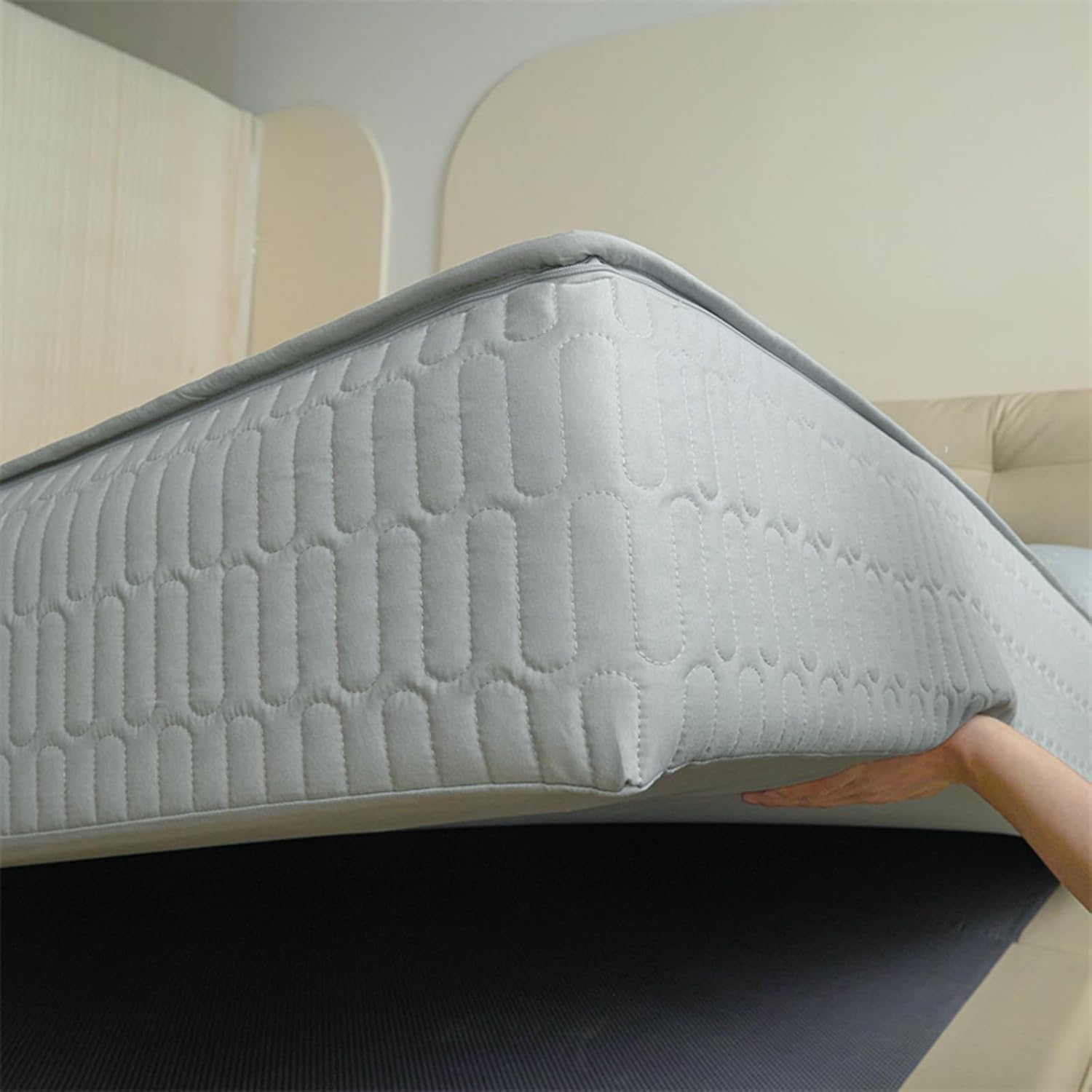 Funda protectora de colchón acolchada transpirable de 90 x 200 x 15 cm, con cremallera, a prueba de polvo, para colchones de 135 x 190, 150 x 200 y 90 x 190, color azul pálido suave