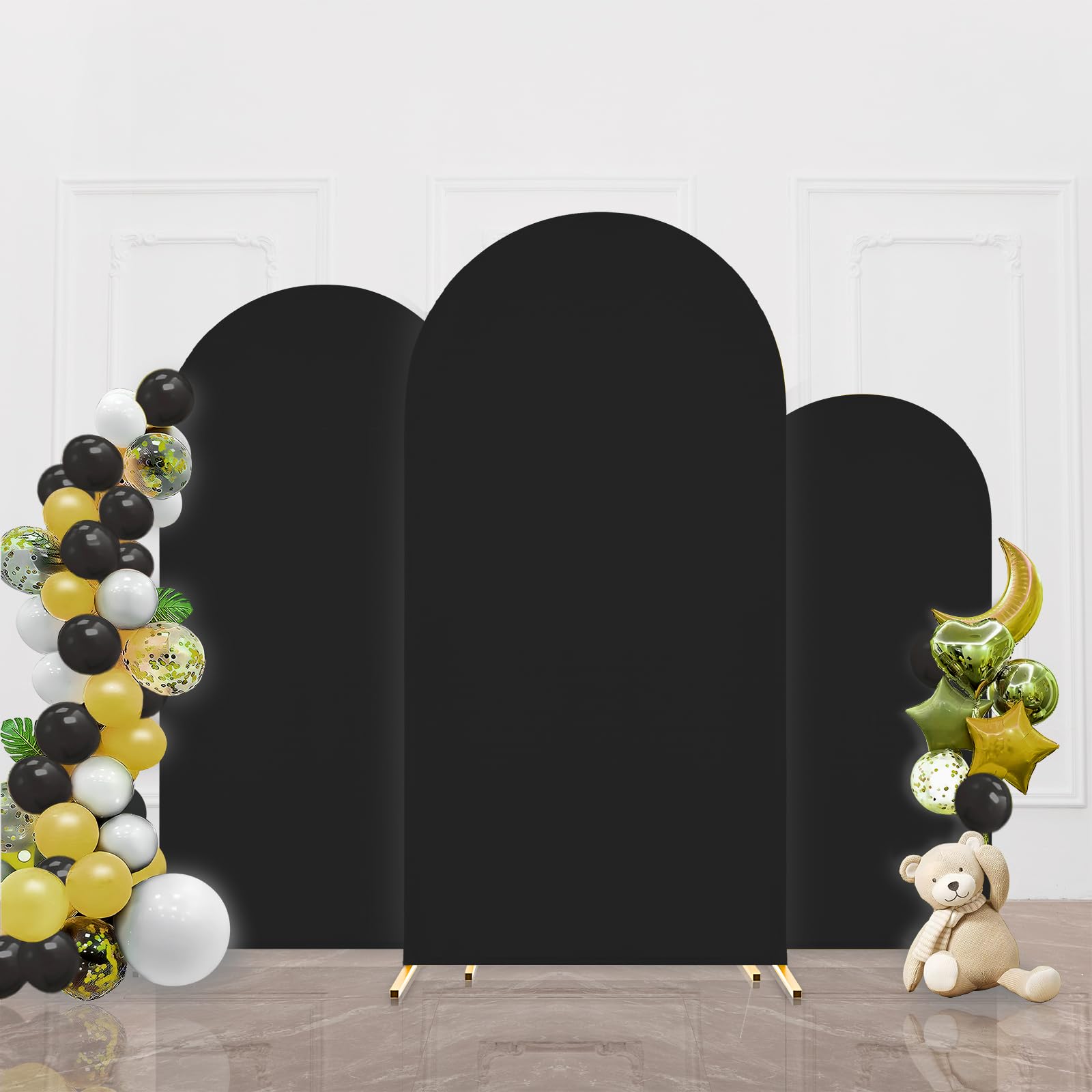 Wedding Arch Cover Set of 3 Spandex Fitted 2-Sided, Arch Stand Covers Round Top Chiara Arch Backdrop Stands Cover for Birthday Party Baby Shower Ceremony Banquet Decoration 6FT 6.6FT 7.2FT, Black
