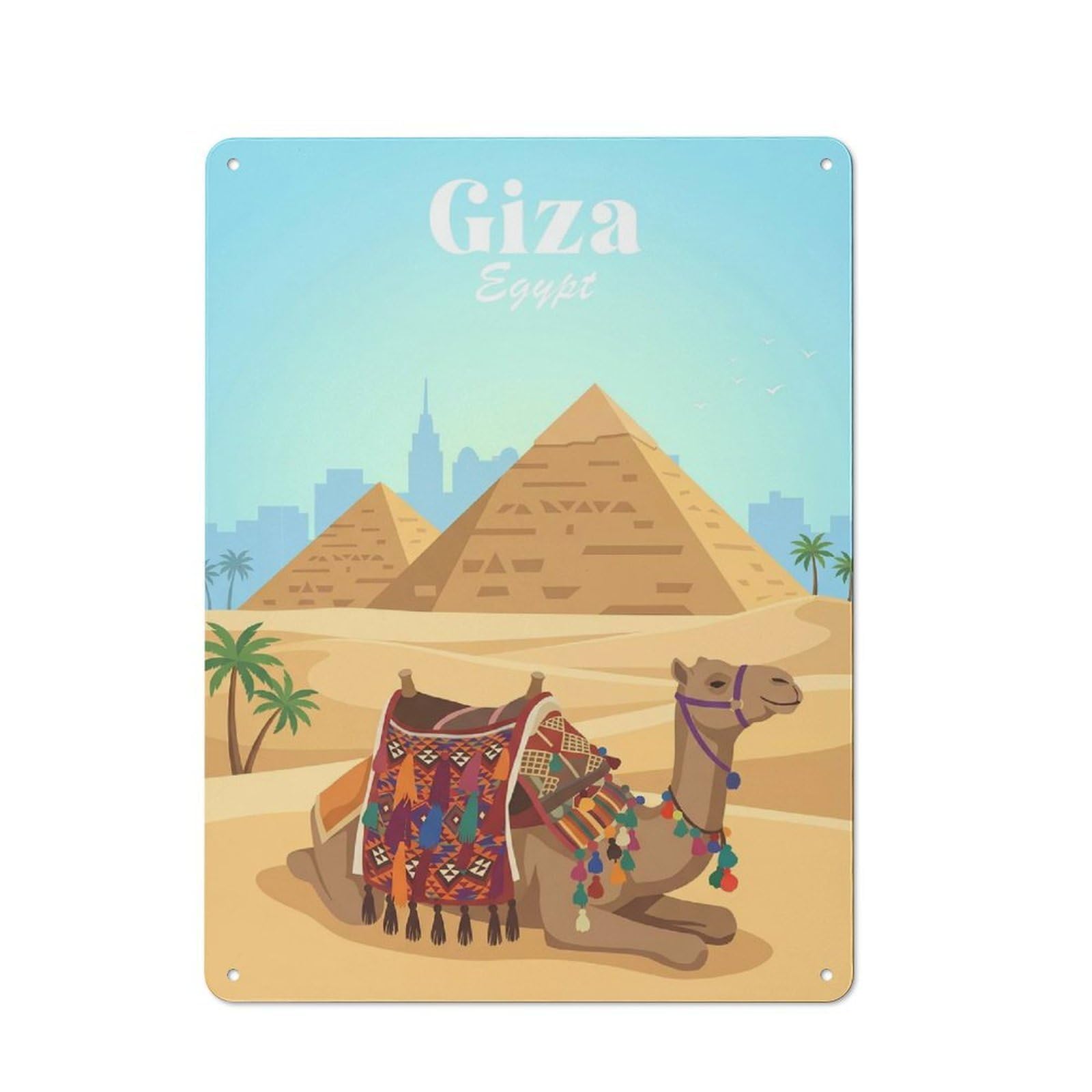 Junmoney Style-13 Giza Egypt Camel And Pyramids Rustic Tin Wall Plaque 40X30cm For Hobby Room Or Studio, A Christmas Gift For People Styling Hobby Room And Studio