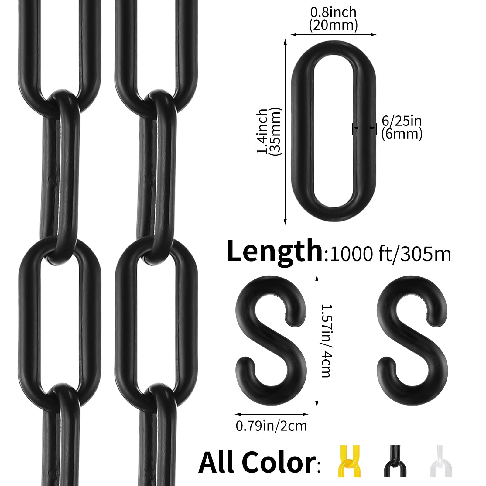 Geelin 1000ft Plastic Barrier Chain Plastic Chain Links Weatherproof Safety Link Crowd Control Barriers Garden Fence Decoration Yellow 43975