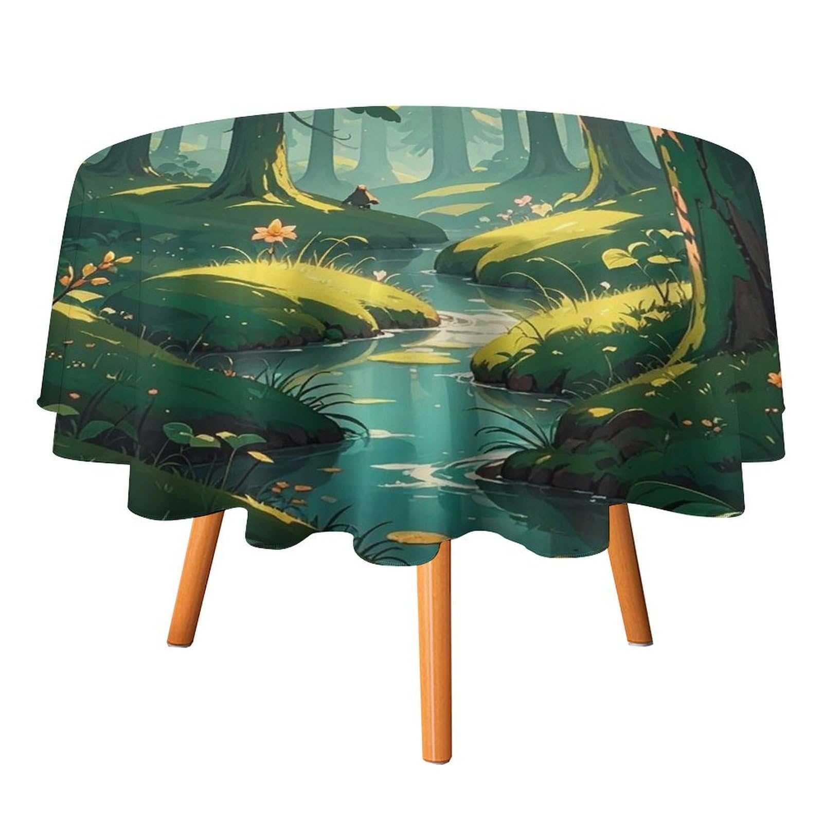Nappe ronde vert foncé 152 cm imperméable et lavable pour table de repas