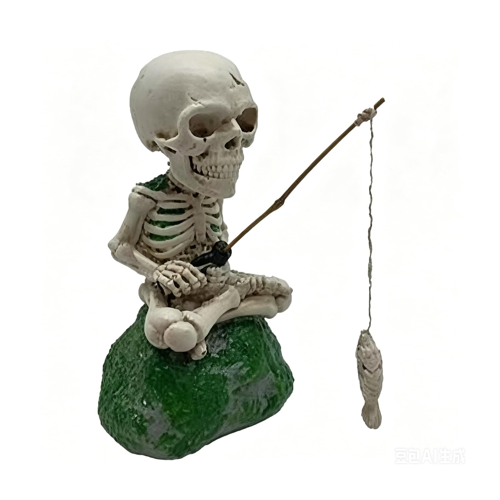 Compact Skeleton Fishing Ornament Resin Halloween Decor, Ready Display Figurine for Shelf and Tabletop Accent Display Sitting Skull Statue Fishing Skeleton Ornament Resin Figurine Tabletop Shelf Decor