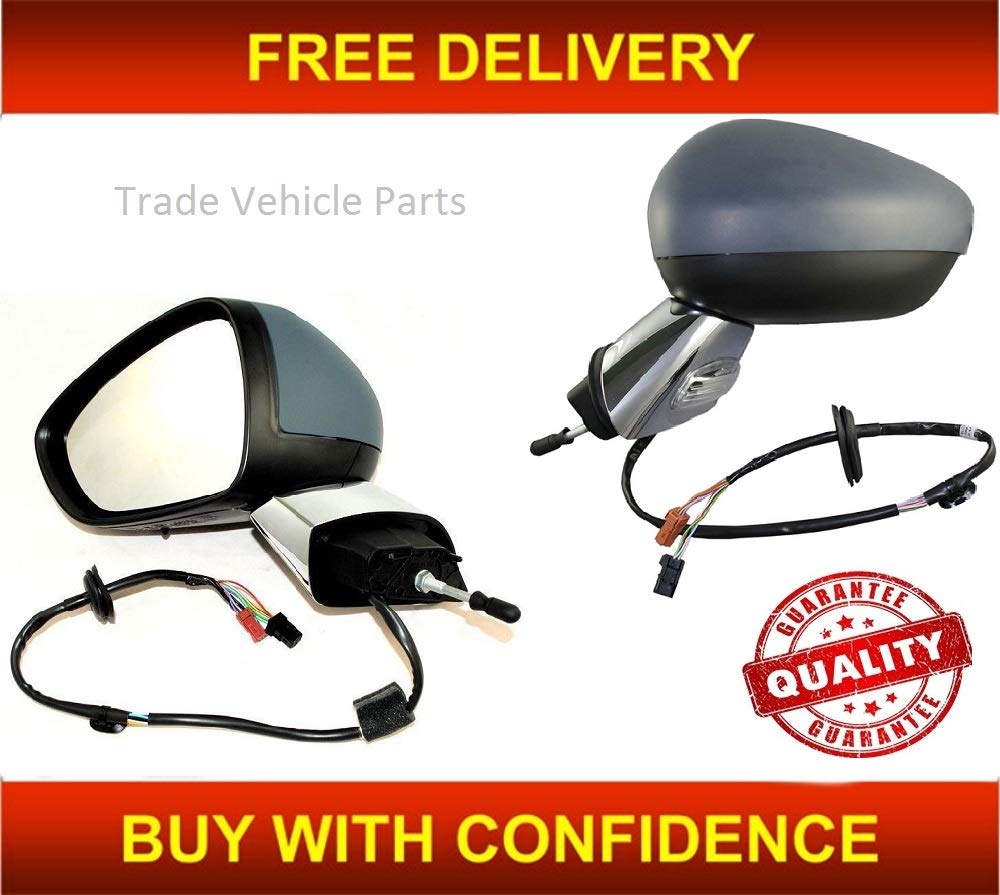 Door Wing Mirror Hrated Electric Primed W/Ind Power Fold Chrome Base Passenger Side Compatible With Citroen C3 2010-2016 (Trade Vehicle Parts CT5011)