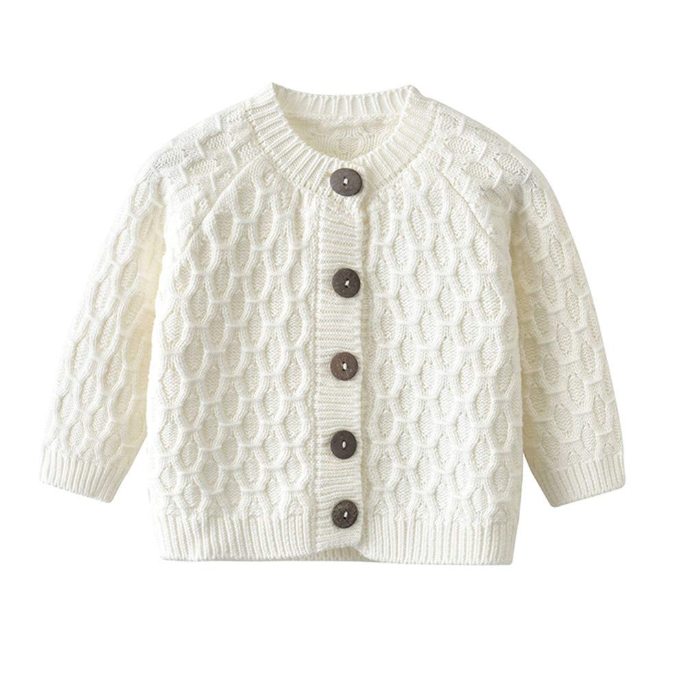 Unisex-Baby Infant Girls Boys Lovable Cable Button up Sweater Cardigan Tops White Grey Autumn,Winter (White, 80 (12-18M))