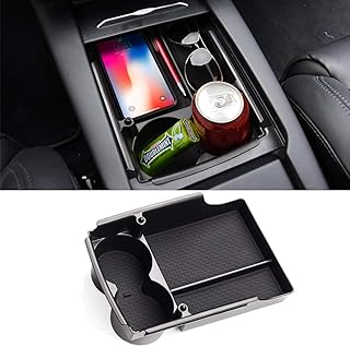 Jaronx Compatible avec l'organisateur de Console Centrale Tesla Model X/Model S, boîte de Rangement pour accoudoir + Porte-gobelet, Compatible avec Les Accessoires Tesla Model X/S (Convient pour :