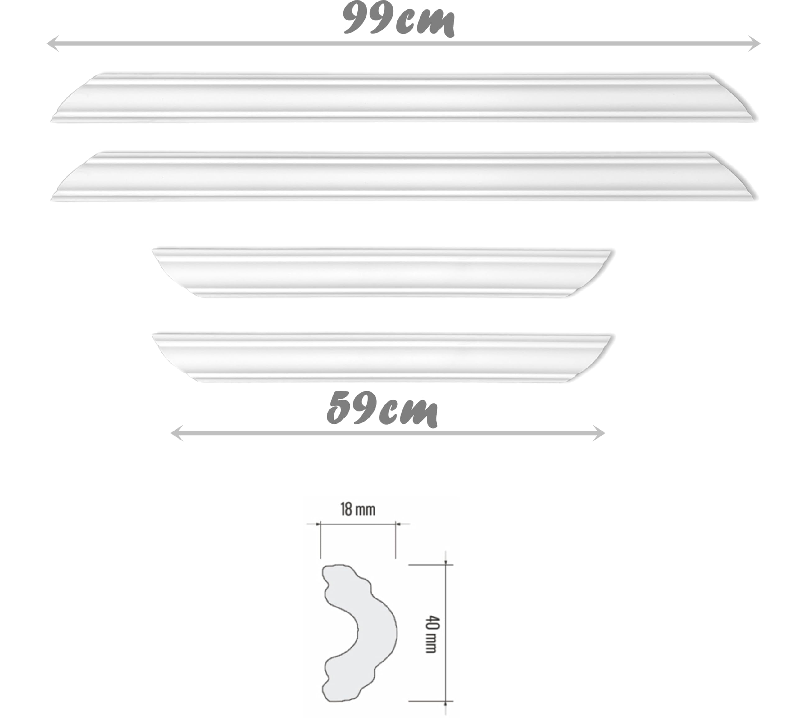 Deccart - Zierleisten Set - Wandrahmen- Sockelleisten weiß - Fußleisten aus Polystyrol - Sockelleiste - Fußleiste Moderner Abschluß - Wandleisten - Stuckleisten - Bodenleisten - 99x59 cm