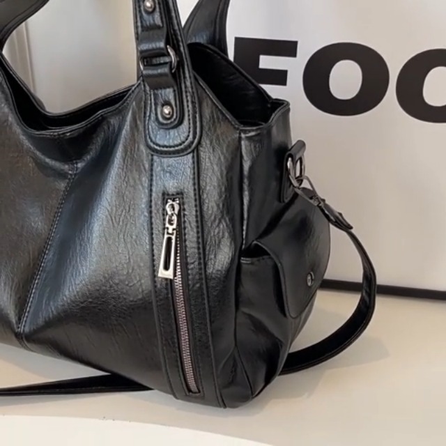 Bolso Hobo de cuero grande para mujer, negro miniatura 7