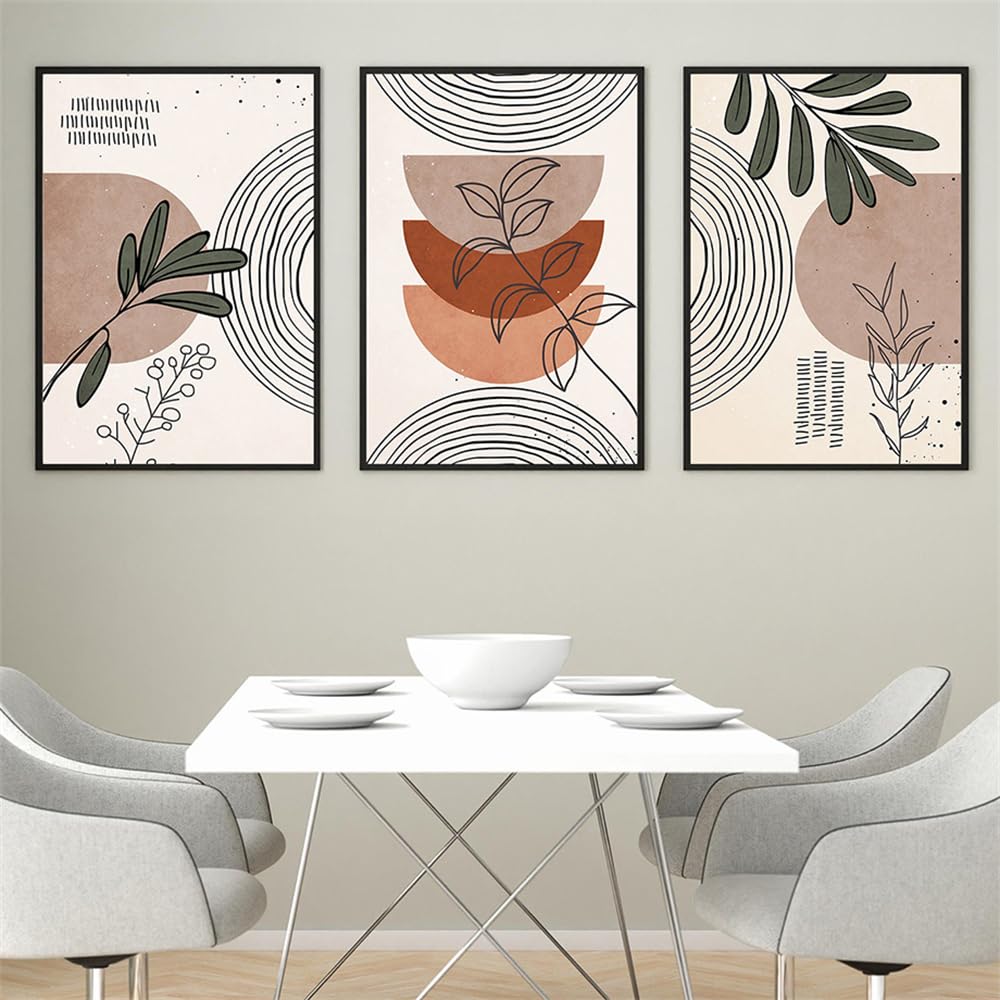 Wbyzac Green Art Prints-Boho Abstract Posters And Prints Rainbow Lines Geometric Leaf Plant Wall Art Canvas Painting Bedroom Kitchen Home Decoration Pictures-50 * 70Cm*3Pcs (No Frame)