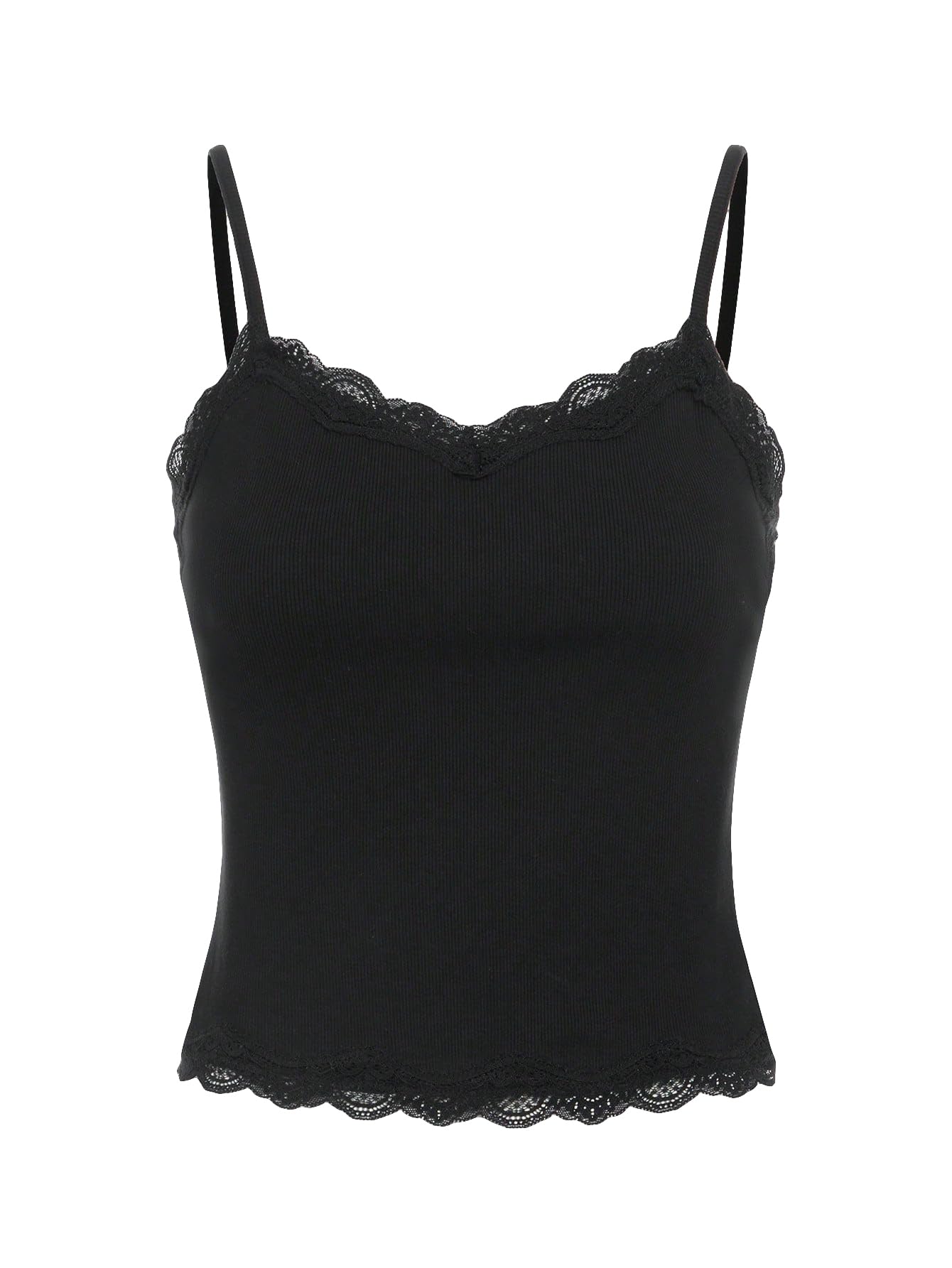 SOLY HUX Girl's Sleeveless Lace Trim Camisoles Spaghetti Strap Ribbed Crop Tank Tops