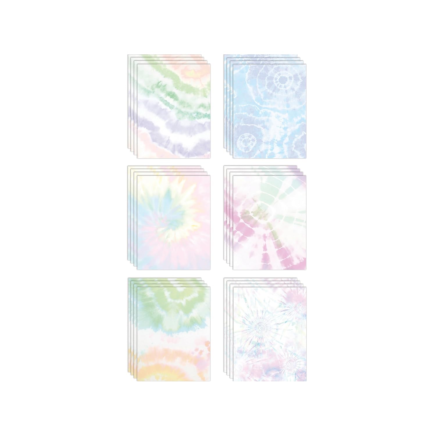 Better Office Products Stationery Paper, 100 Sheets, Tie-Dye Watercolor Writing Stationery, Letter Size 8.5 x 11 inch, 6 Unique Double Sided Designs, 100 Pack