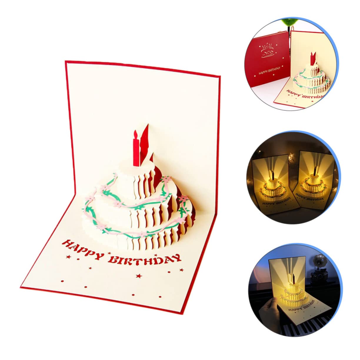 Tofficu 3 Pz biglietti di benedizione di compleanno biglietti d'auguri note di benedizione happy birthday compleanno biglietto di auguri di 3d di rosso